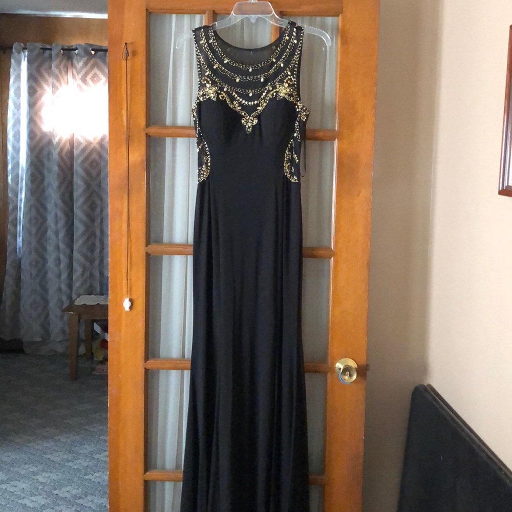NEW- Black And Gold jeweled dress
